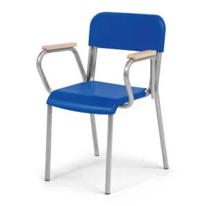 Poltroncina per cattedra in plastica con braccioli in faggio